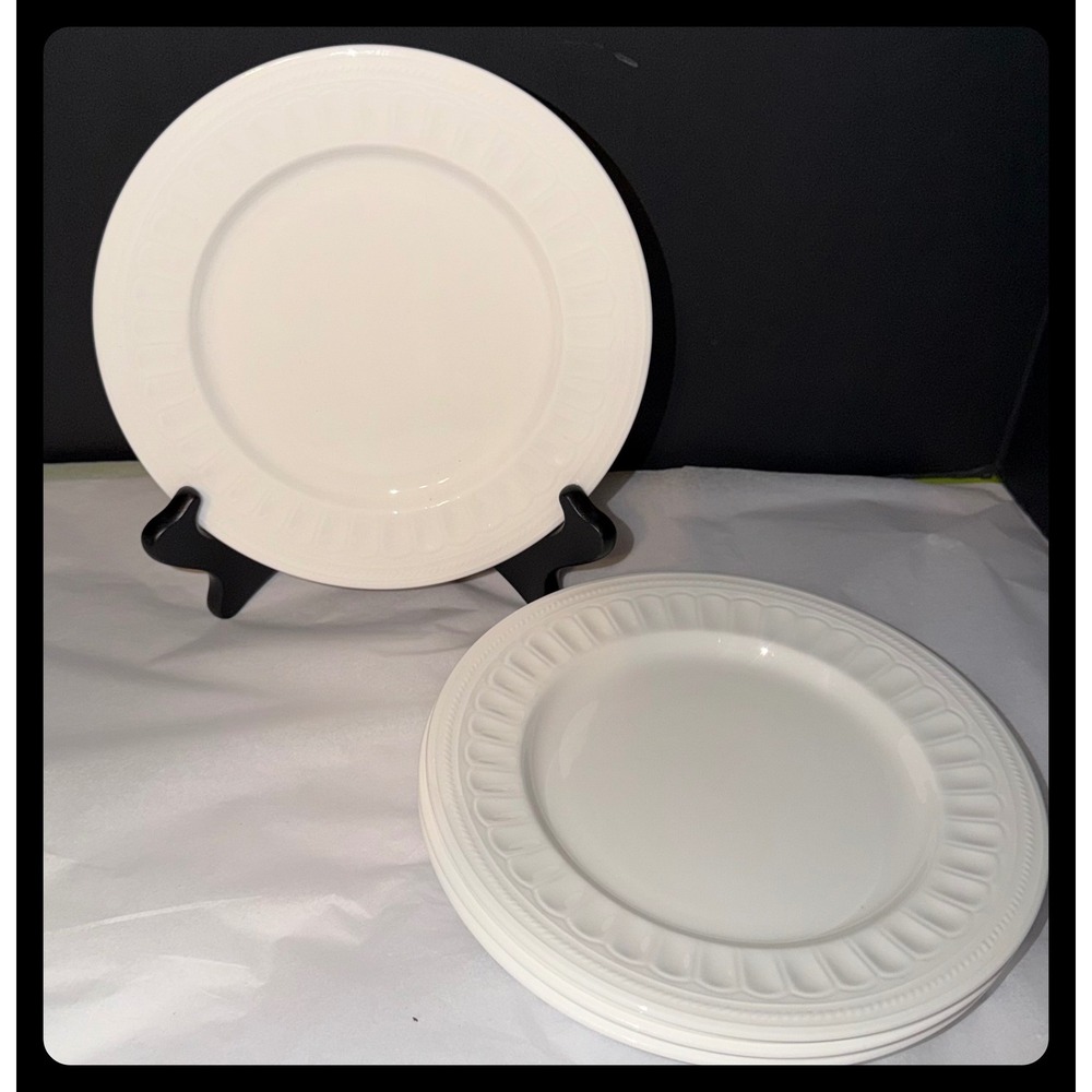 Gorham Cottage Salad Plates Set of 4 White Bone China 8in Embossed Dinnerware